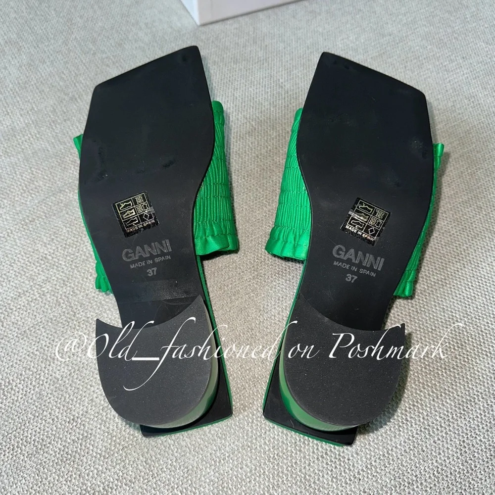 GANNI Smocked Kitten-Heel Mules
